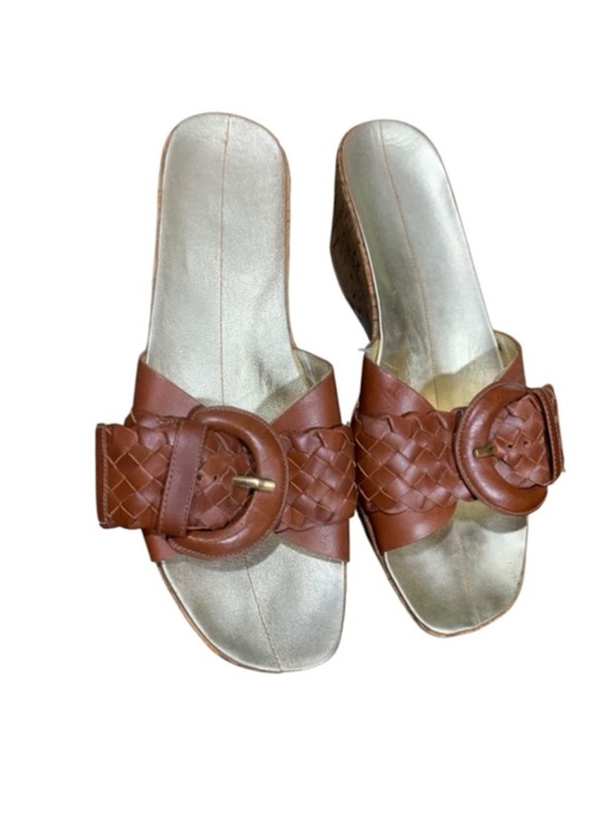 NIKE:LAB Shoes - Women's NIKE:LAB Brown Gold Woven Buckle Wedge Sandals 8.5